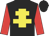 Black, yellow cross of lorraine, red sleeves, black cap