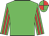 Lime green, red striped sleeves, quartered cap