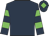dark blue, green hoops on sleeves, green diamond on cap