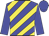 Blue, yellow diagonal stripes, blue sleeves and cap