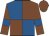 Royal blue and chocolate quartered, chocolate sleeves, royal blue armlets, chocolate cap