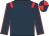Dark blue, red epaulets and seams on sleeves, quartered cap