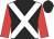 black, white cross sashes, red sleeves, black cap