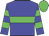 Blue, lime green hoop, lime green hoops on sleeves, lime green cap
