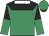 Emerald Green, black yoke, white collar, black and emerald green halved sleeves, emerald green cap, black peak