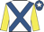White, royal blue cross sashes, yellow sleeves, royal blue cap, white star