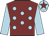 Maroon, light blue spots, light blue sleeves, light blue cap, maroon star