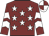 Maroon, white stars, white chevrons on sleeves, quartered cap