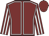 Maroon, white seams, striped sleeves, maroon cap