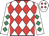 White & red diamonds, white sleeves, emerald green diamonds, white cap, red diamonds
