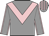 Grey, pink chevron, pink seams on sleeves, striped cap