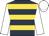 Dark blue, gold hoops, white sleeves and cap