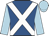 Royal blue, white cross belts, light blue sleeves and cap