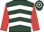 Dark green, white chevrons, red sleeves, dark green and white hooped cap