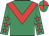 Emerald green, red chevron, emerald green sleeves, red stars, quartered cap