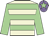 Beige, light green hoops and sleeves, mauve cap, light green star