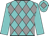 Turquoise, grey diamonds, turquoise sleeves and cap, grey diamond