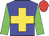 Blue, gold cross, green sleeves, red cap