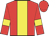 Red body, yellow stripe, red arms, yellow armlets, red cap
