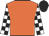 orange, black and white checked sleeves, black cap