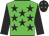 Big-green body, black stars, black arms, black cap, big-green stars