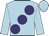 light blue body, purple large spots, light blue sleeves, light blue cap