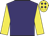 Purple body, yellow arms, yellow cap, purple diamonds