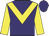 Purple body, yellow chevron, yellow arms, purple cap