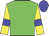 Green body, yellow arms, blue armlets, blue cap