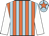Orange and light blue stripes, white arms, light blue cap, orange star