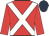 Red body, white cross sashes, red arms, dark blue cap