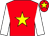 Red, yellow star, white sleeves, red cap, yellow star