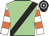 Light green, black sash, white & orange hooped sleeves, black & white hooped cap