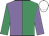 Emerald green and mauve halved, sleeves reversed, white cap