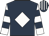 Dark blue, white diamond, white & dark blue hooped sleeves, dark blue & white striped cap