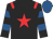 Black, red star, red epaulets, royal blue hoops on sleeves, royal blue cap