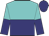 turquoise and navy halved horizontally, halved sleeves, navy cap