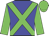 blue, green cross sashes, green sleeves and cap