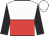 white and red halved horizontally, black sleeves, white cap