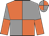 Orange and grey quartered, grey and orange halved sleeves, quartered cap