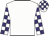 White, purple checked sleeves, checked cap