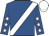 Royal blue, white sash, stars on sleeves, white cap