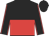 black and red halved horizontally, black sleeves, red seams, black cap
