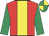 Red, yellow stripe, emerald green sleeves, emerald green and yellow quartered cap
