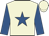 beige, royal blue star, royal blue sleeves