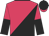 Cerise and black halved diagonally, halved sleeves, black cap, cerise peak