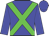 Blue, green crossed sashes, blue sleeves and cap