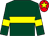 Dark green, yellow hoop, yellow armlet, red cap, yellow star