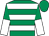 Emerald green & white hoops, white & emerald green halved sleeves, emerald green cap