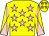 Yellow, pink stars, diabolo on sleeves and stars on cap